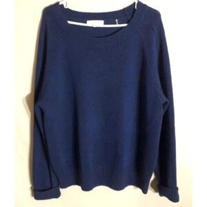 White  Warren womens large boat neck knit navy blue sweater cotton knit